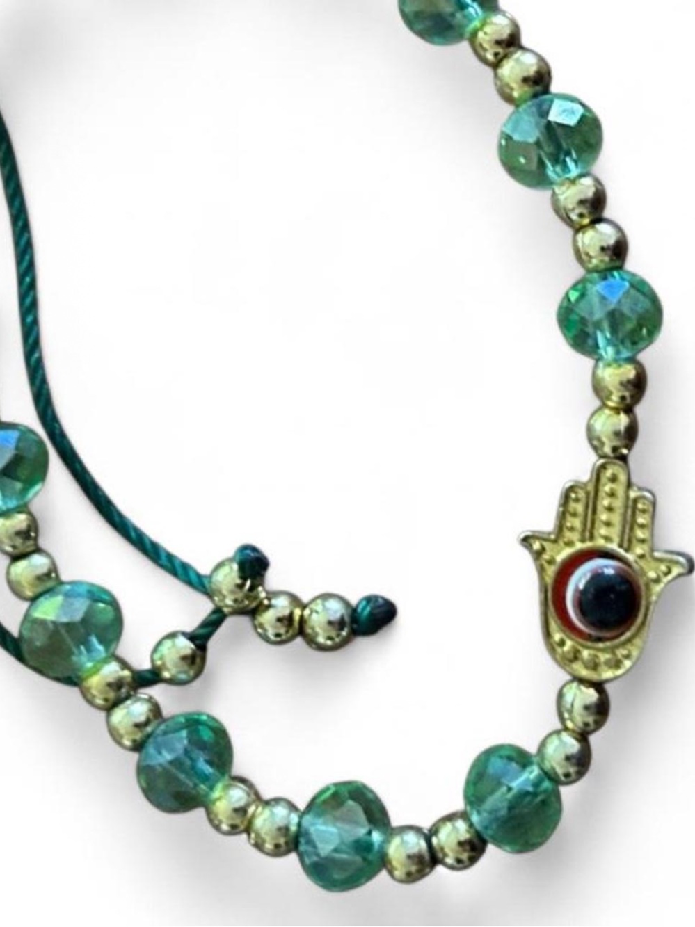 Hamsa Charm Beaded Bracelet in Teal and Gold